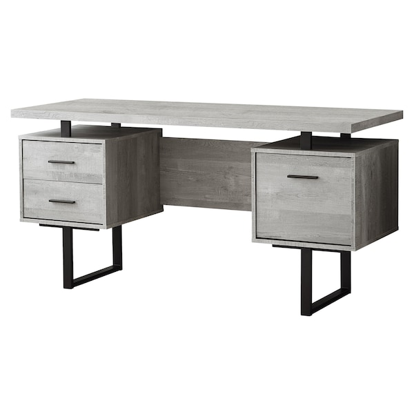 Computer Desk, Home Office, Laptop, Left, Right Set-up, Storage Drawers, 60"L, Work, Metal, Grey